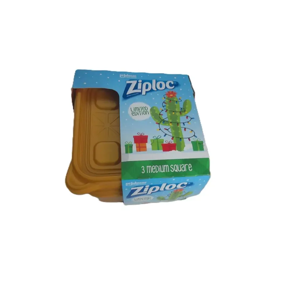 Ziploc Limited Edition Christmas Holiday Containers Gold Medium Square Set of 3